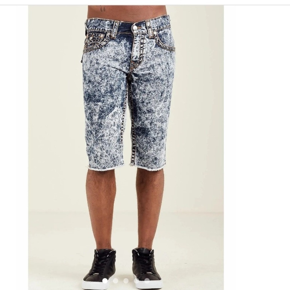 True Religion Y2kCut-Off Shorts Mens 29 Blue Acid Wash  Condition Raw Hem